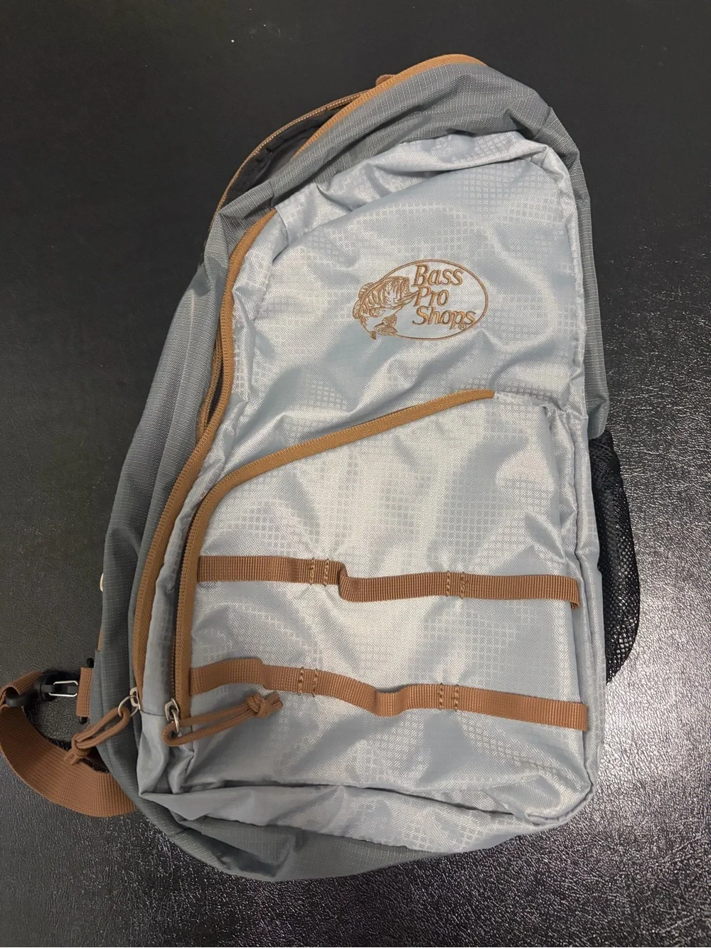 Bass Pro Shops Gray Sling Backpack with Tan Accents